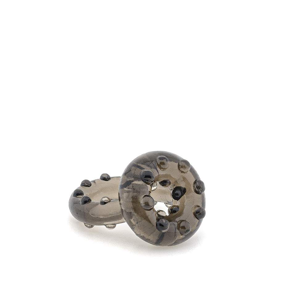 Żelowy czarny pierścień erekcyjny z wypustkami na jądra i penisa