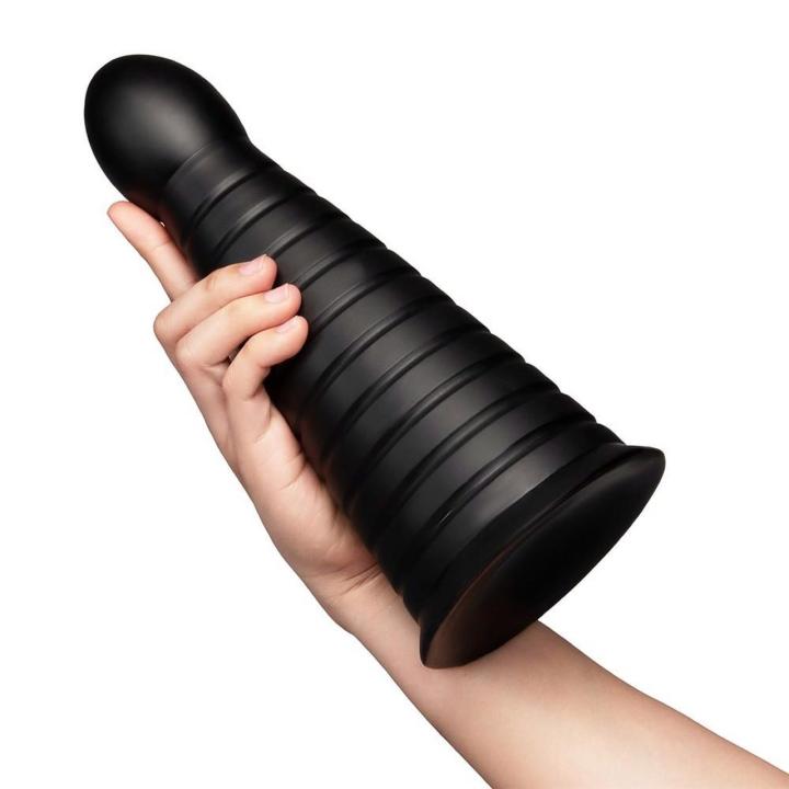 Stożkowe dildo analno-waginalne z prążkami i przyssawką 26,7 cm