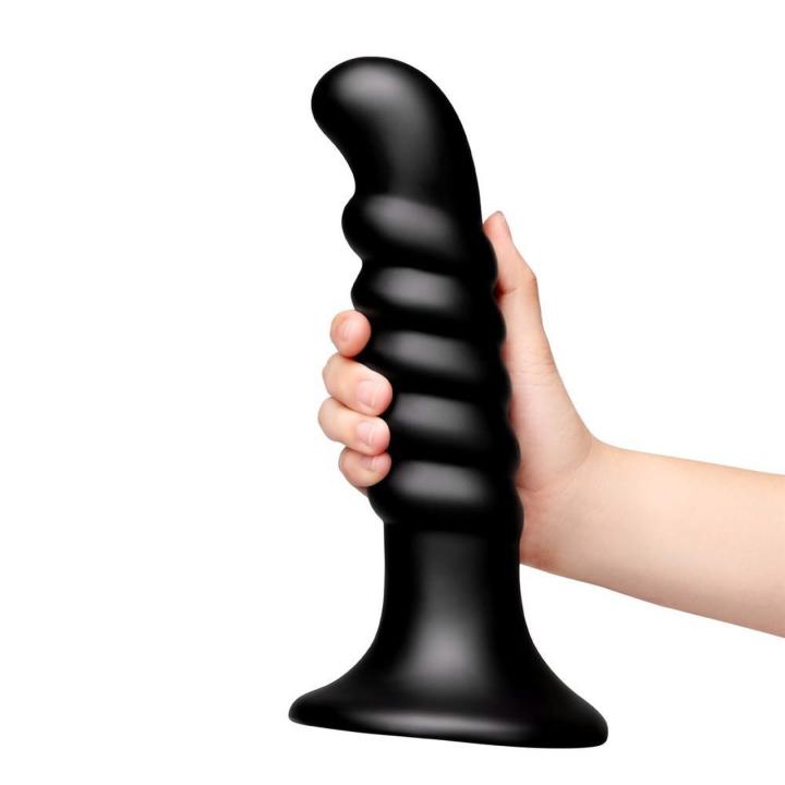 Zakrzywione dildo analne z prążkami i przyssawką 24 cm