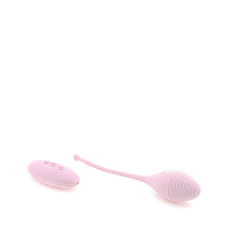 Różowe silikonowe jajko wibrujące z prążkowaniem