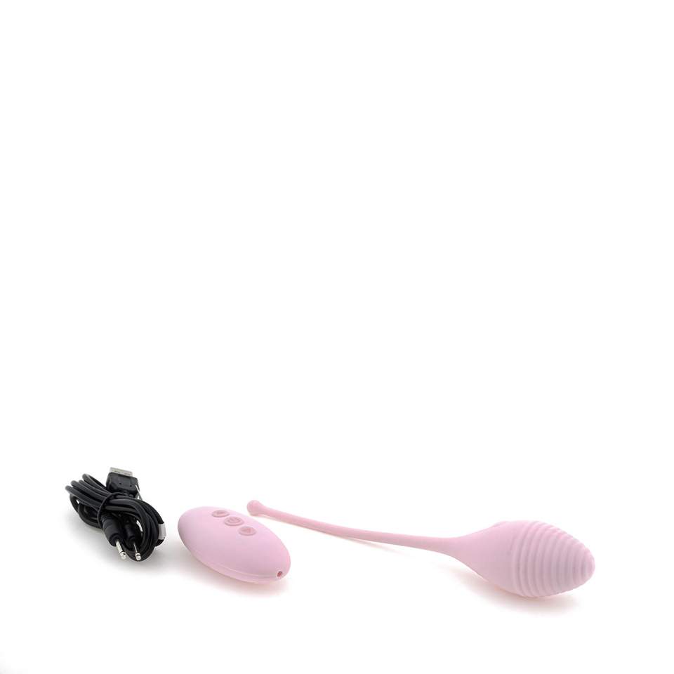 Różowe silikonowe jajko wibrujące z prążkowaniem