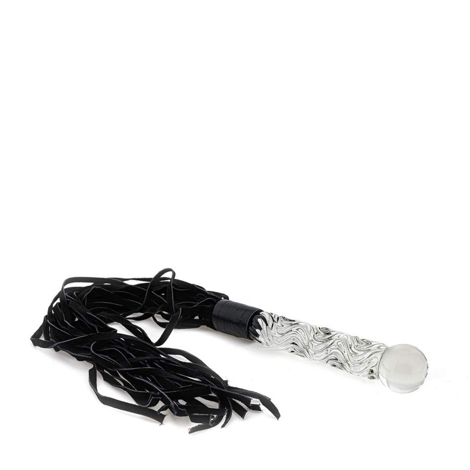 Ekskluzywne szklane dildo ze skórzanym batem