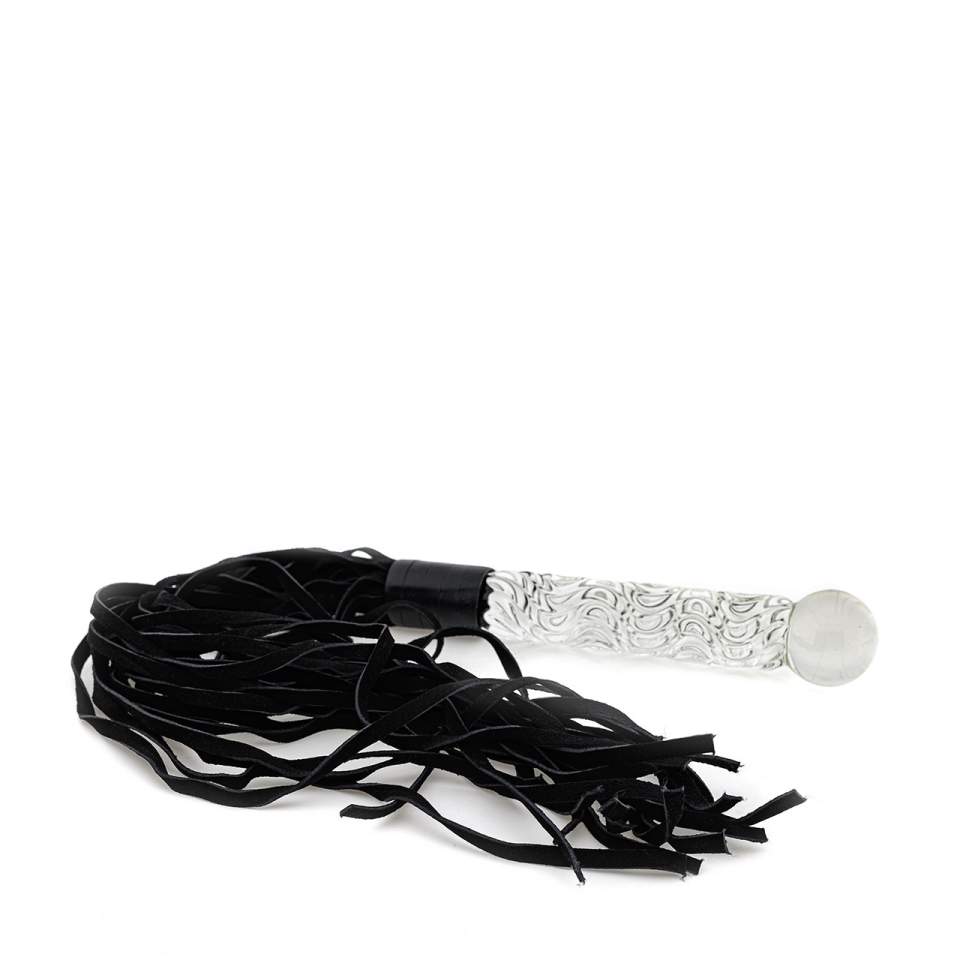 Ekskluzywne szklane dildo ze skórzanym batem