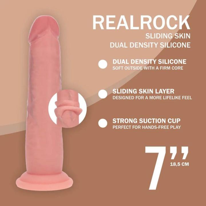 Realistyczne dildo 18,5 cm z ruchomą skórką i dwuwarstwowego silikonu