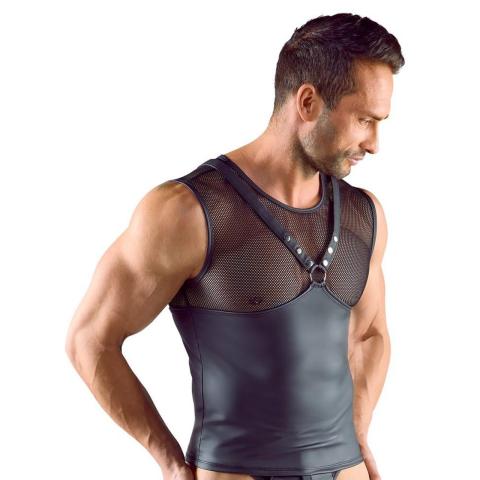 Męska koszulka harness z siateczką, ringami i nitami