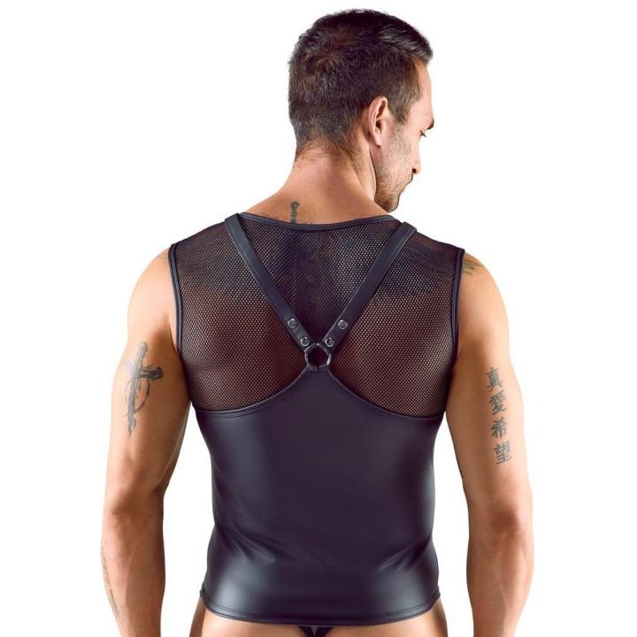 Męska koszulka harness z siateczką, ringami i nitami