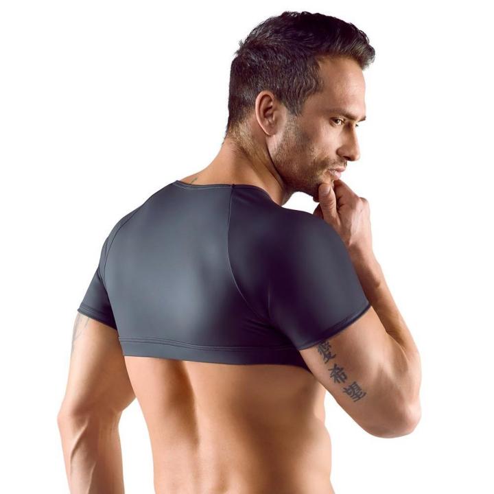 Czarny męski crop top z siateczką i paskiem pod klatką piersiową
