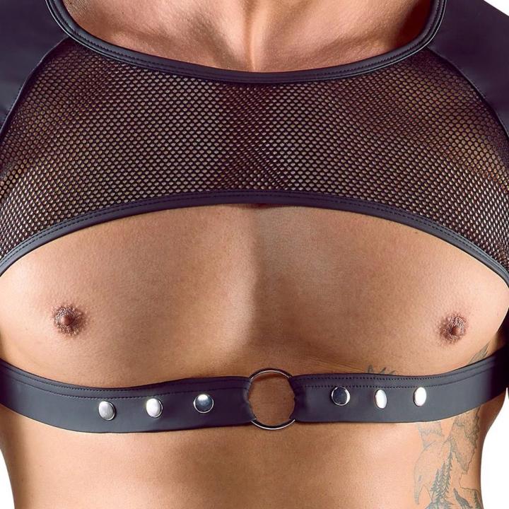 Czarny męski crop top z siateczką i paskiem pod klatką piersiową