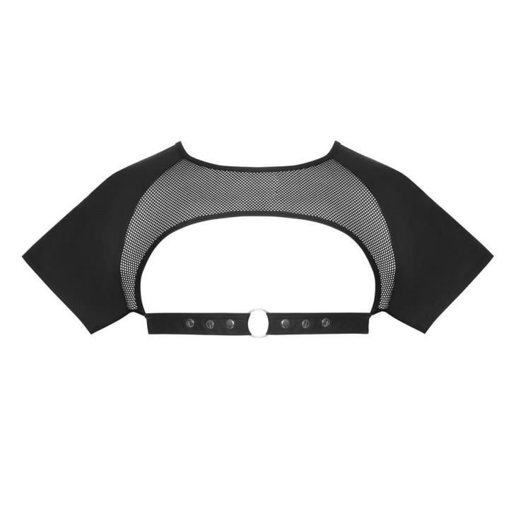 Czarny męski crop top z siateczką i paskiem pod klatką piersiową