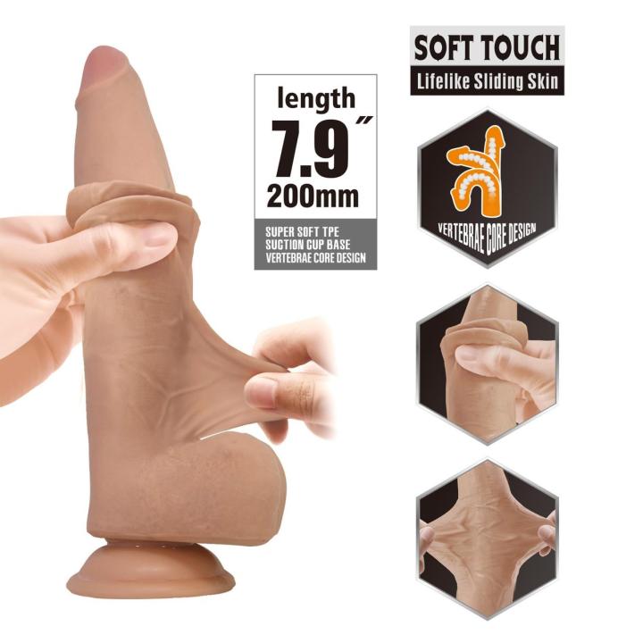 Realistyczne dildo TPE z przyssawką 20 cm – Sliding Skin i elastyczny rdzeń