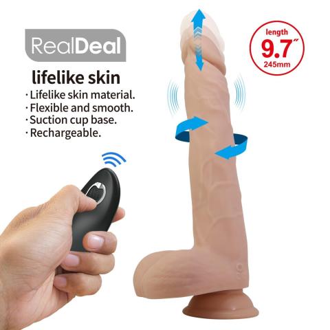 Realistyczne dildo 24,5 cm z posuwem, rotacją, wibracjami i przyssawką