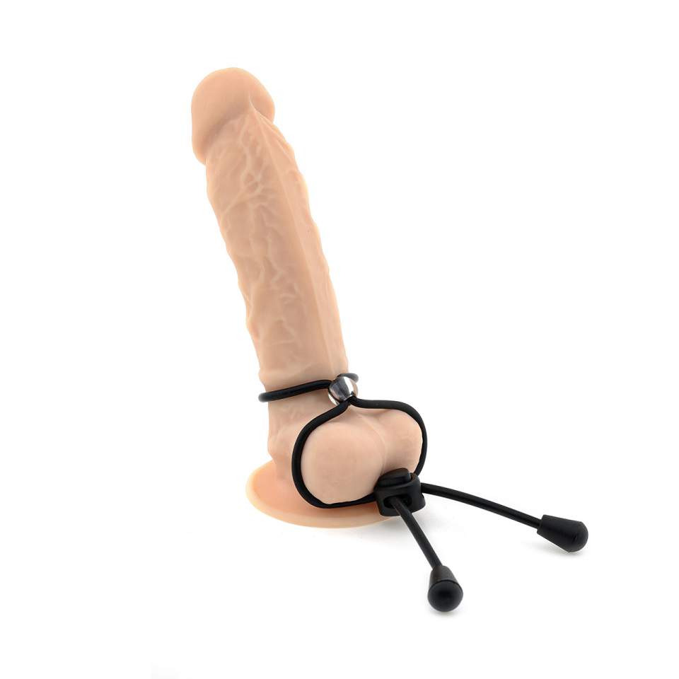 Czarny silikonowy pierścień erekcyjny na penisa i mosznę – regulowany