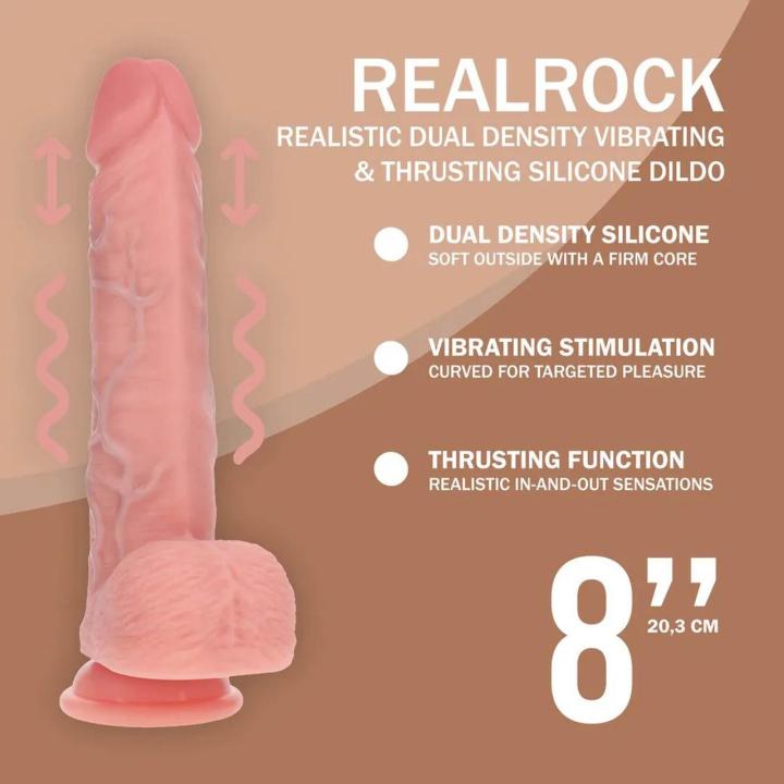 Realistyczne dildo 20,3 cm z wibracją i ruchem posuwistym, dual density