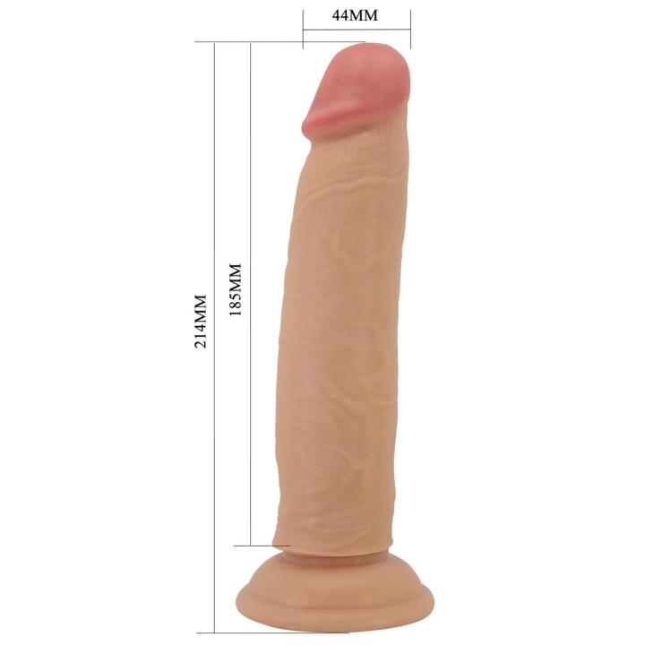Realistyczne dildo 21,4 cm z ruchomą skórą i przyssawką, wyginane TPR