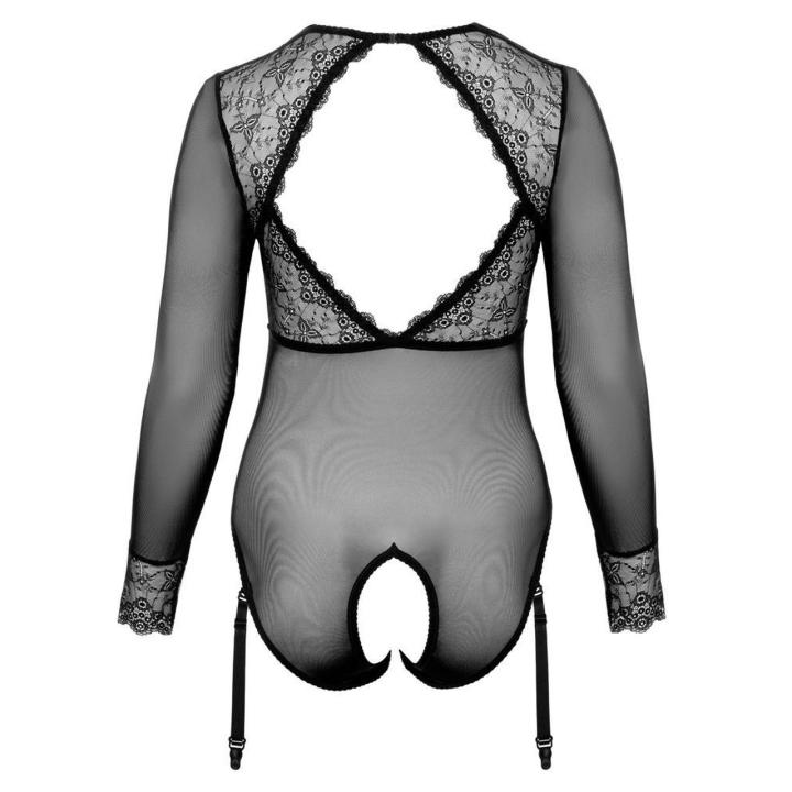 Koronkowe body plus size z odkrytym krokiem i odpinanymi paskami
