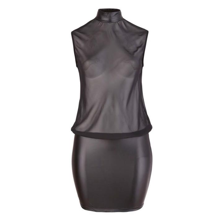Czarna transparentna mini sukienka plus size z odkrytymi plecami