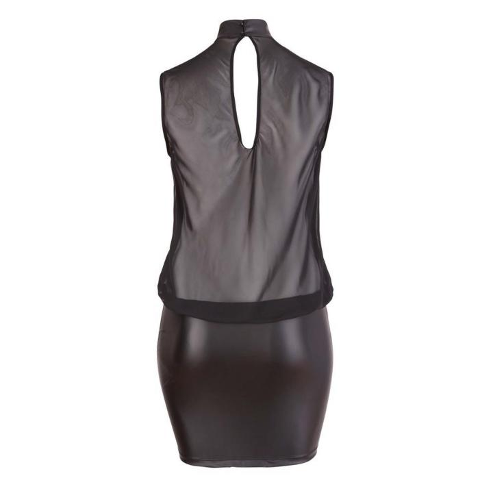 Czarna transparentna mini sukienka plus size z odkrytymi plecami