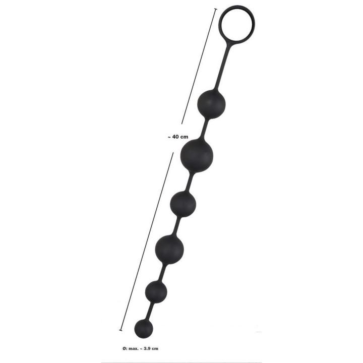 Korale analne silikonowe 40 cm – 6 kulek 2,3–3,9 cm, czarne