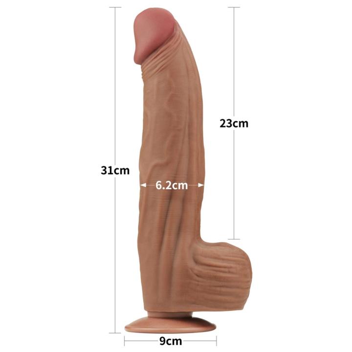 Realistyczne dildo z przyssawką 30,0 cm brązowe | ślizgająca skóra