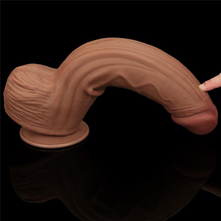 Realistyczne dildo z przyssawką 30,0 cm brązowe | ślizgająca skóra
