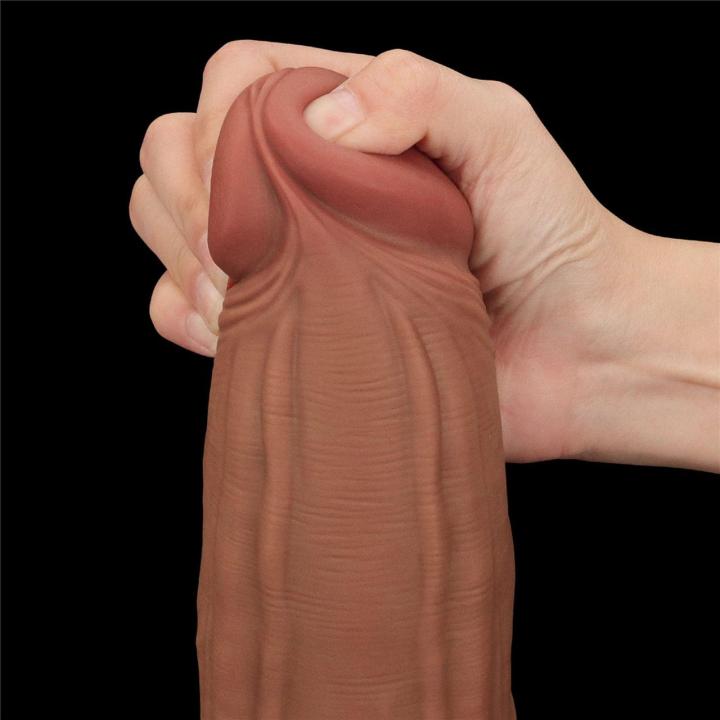 Realistyczne dildo z przyssawką 30,0 cm brązowe | ślizgająca skóra
