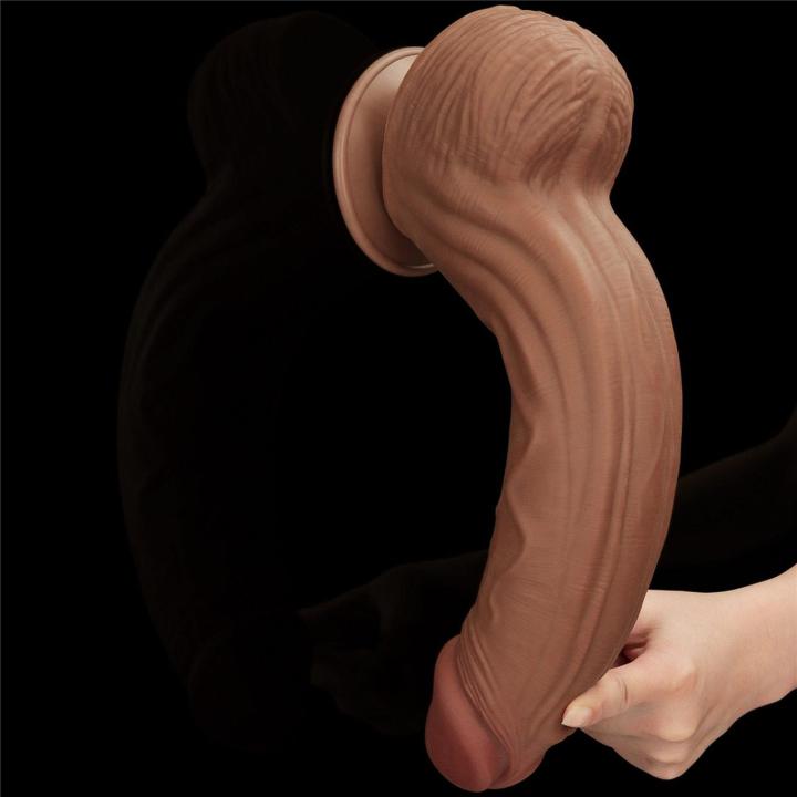 Realistyczne dildo z przyssawką 30,0 cm brązowe | ślizgająca skóra