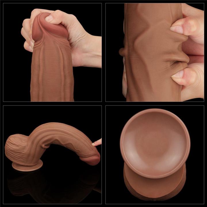 Realistyczne dildo z przyssawką 30,0 cm brązowe | ślizgająca skóra
