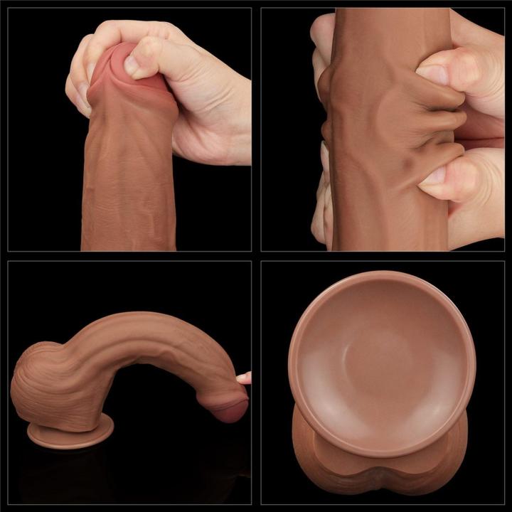 Realistyczne dildo XXL 29,2 cm z przysawką i efektem ślizgającej skóry