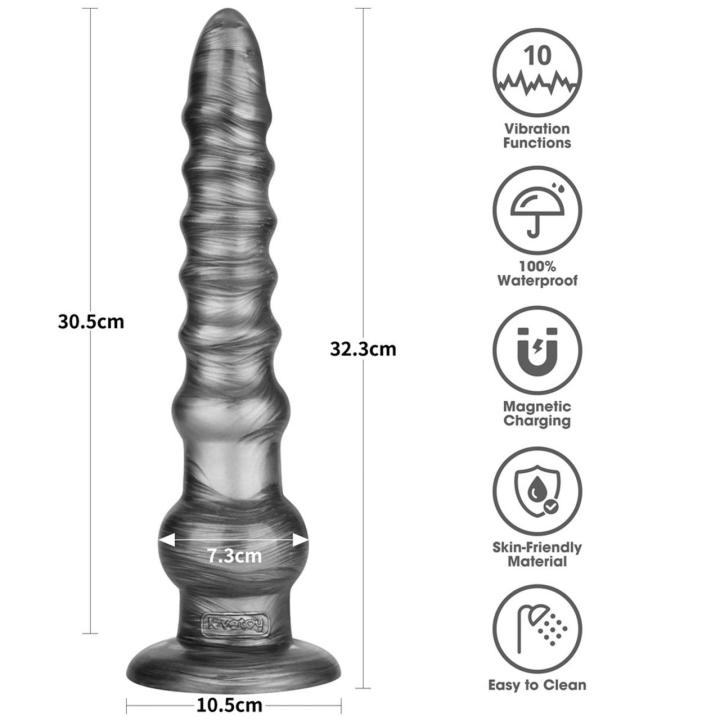 Duży wibrator analny 31,8 cm z wibracjami, USB i przyssawką