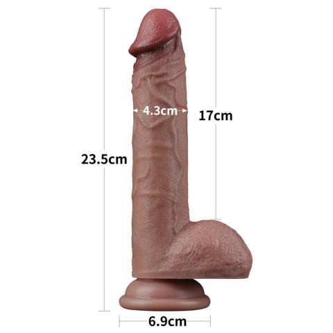 Realistyczne dildo dwuwarstwowe 22,9 cm z przyssawką z silikonu platynowego