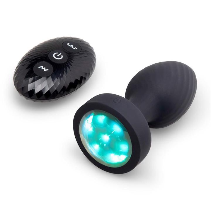 Wibrujący korek analny z rotacją i LED 9,8 cm z pilotem