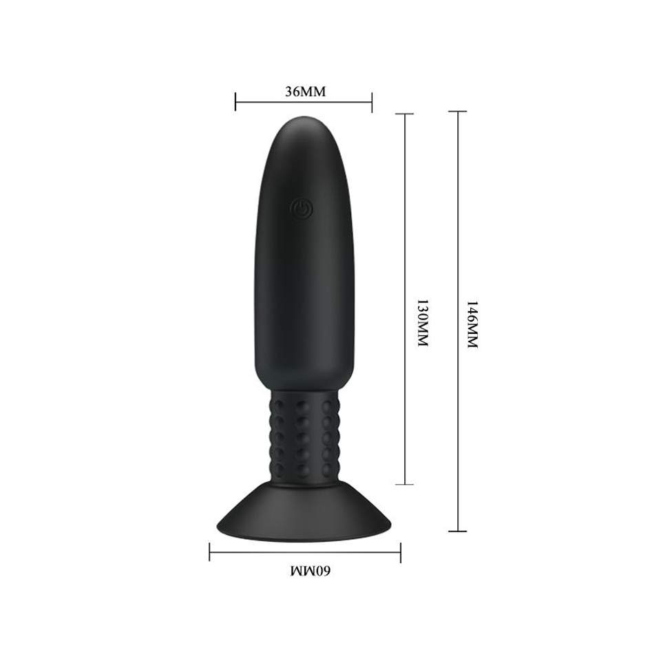 Czarny wibrujący korek analny z rotacją sterowany pilotem – 3,6 mm