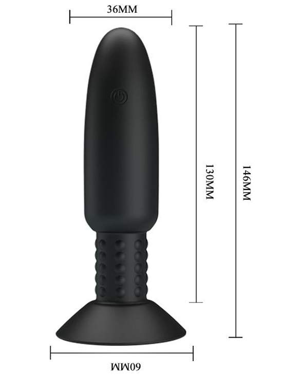 Czarny wibrujący korek analny z rotacją sterowany pilotem – 3,6 mm