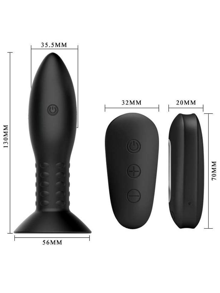 Czarny wibrujący korek analny z pilotem – 3,5 cm