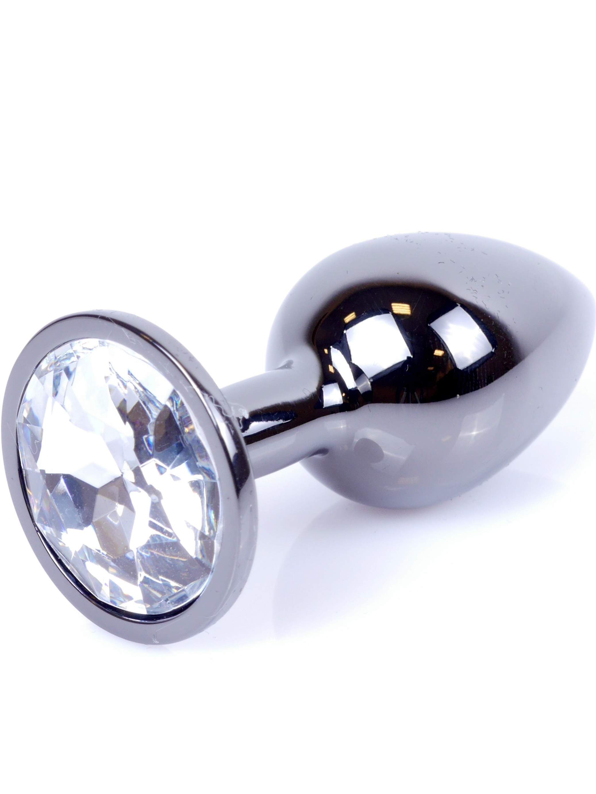 Stalowy dymiony korek analny z ozdobnym kryształkiem – średnica 2,8 cm