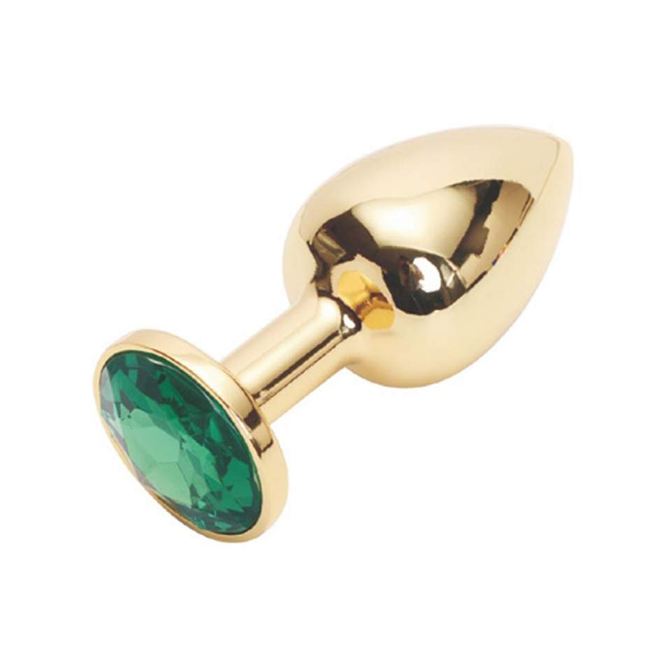 Złoty stalowy korek analny z ozdobnym kryształkiem - średnica 2,8 cm