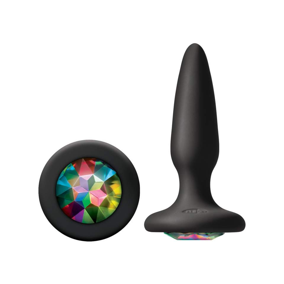 Czarny silikonowy korek analny z kolorowym kryształkiem - średnica 2 cm