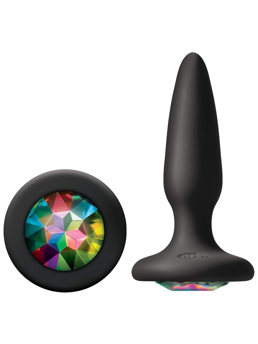 Czarny silikonowy korek analny z kolorowym kryształkiem - średnica 2 cm