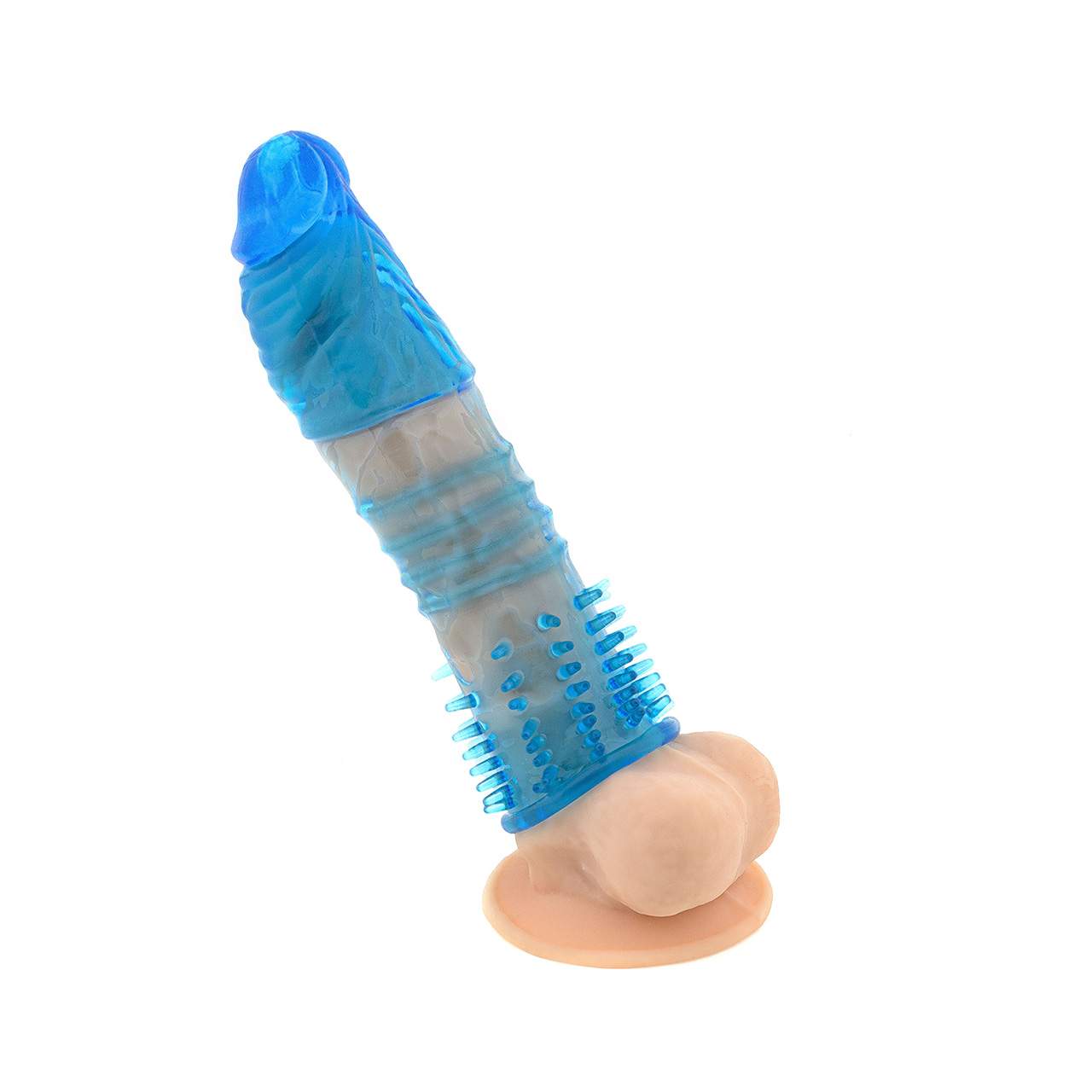Niebieska nakładka na penisa z dodatkowymi wypustkami do stymulacji