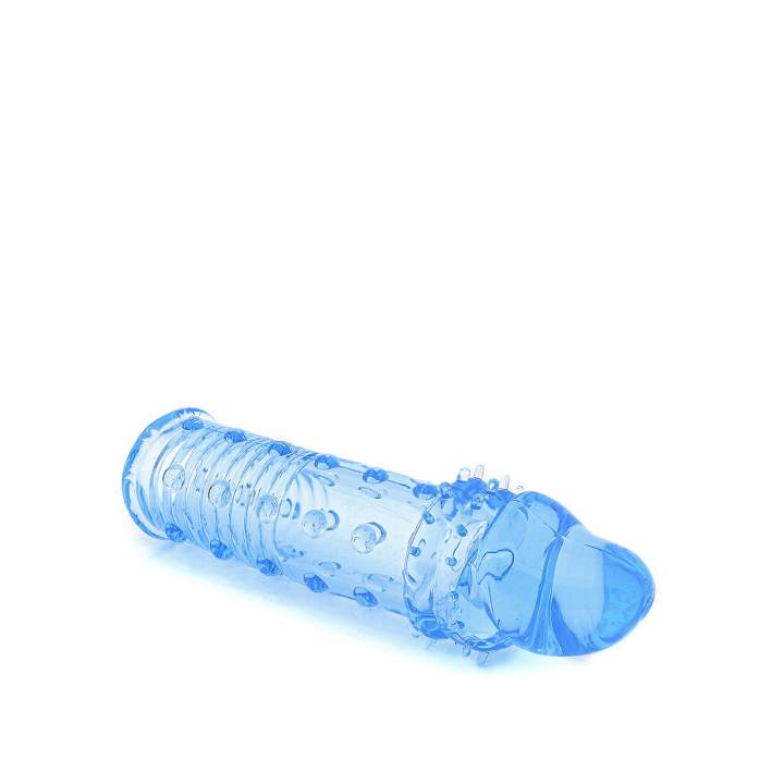 Niebieska elastyczna nakładka na penisa z wypustkami 