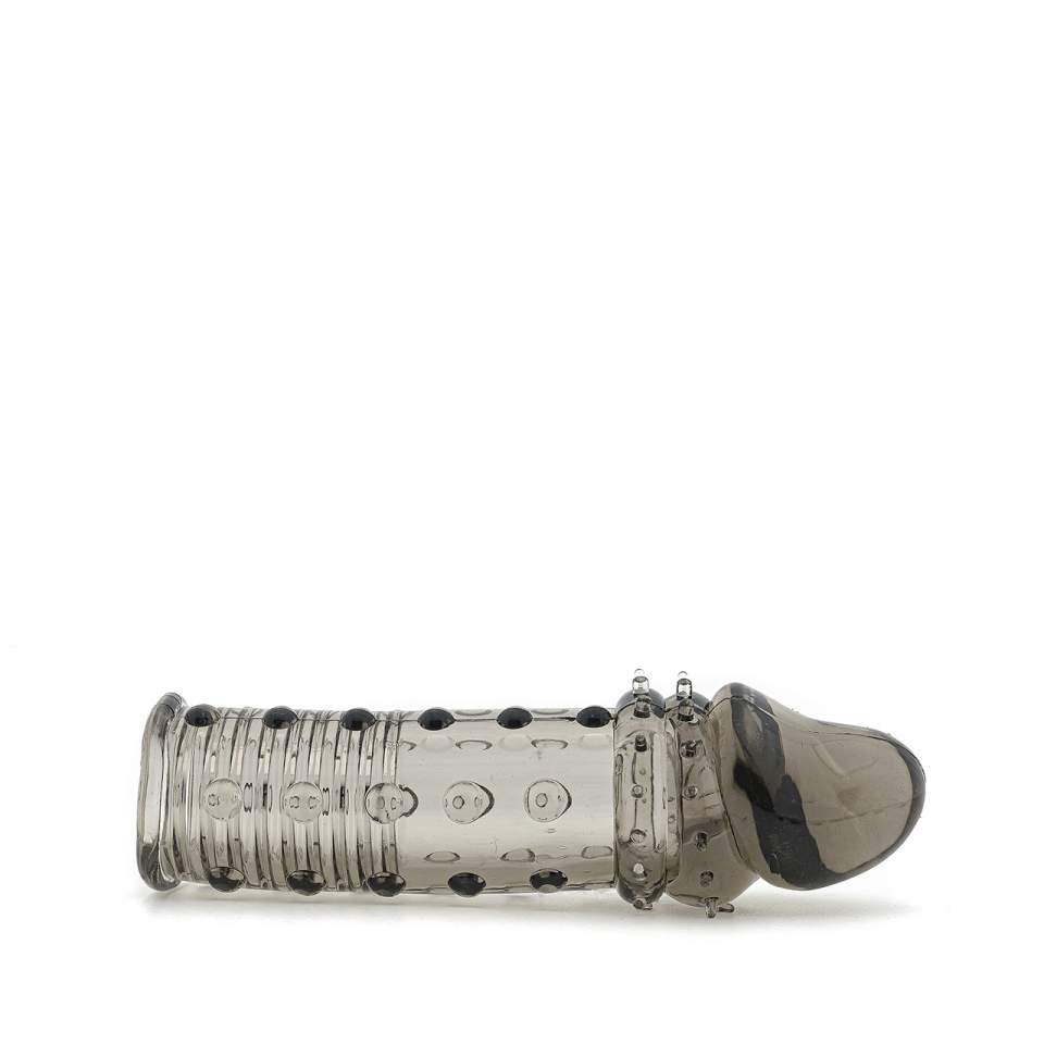 Czarna elastyczna nakładka na penisa z wypustkami do stymulacji partnerki