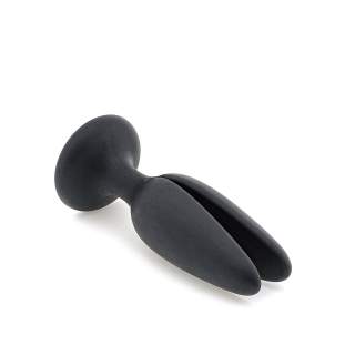 Czarny silikonowy korek analny z podwójną końcówką - 4 cm