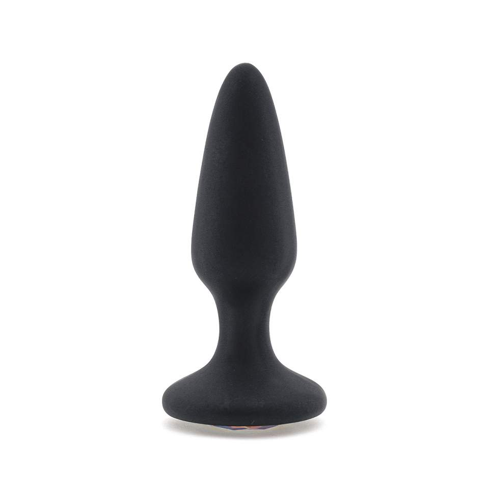 Czarny silikonowy korek analny z kryształkiem – średnica 5 cm