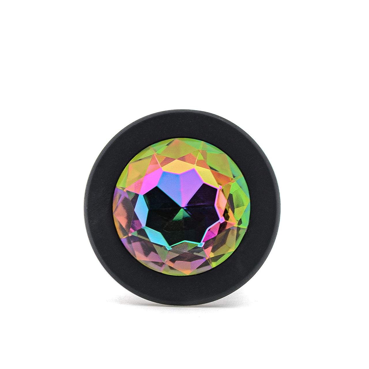 Czarny silikonowy korek analny z kryształkiem – średnica 5 cm