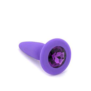 Fioletowy silikonowy korek analny z kryształkiem - średnica 2 cm