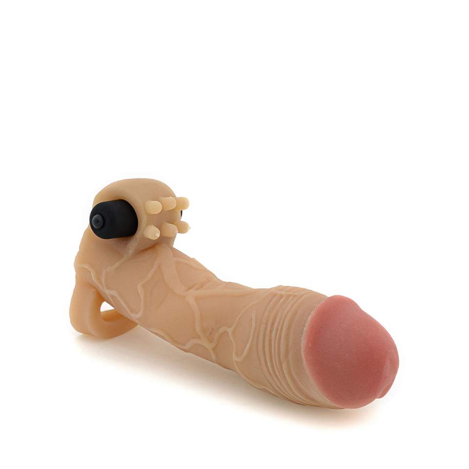 Cielista nakładka realistyczna  na penisa z wibracjami – wydłuża o 5 cm