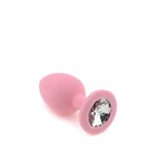 Różowy silikonowy korek analny z kryształem - średnica 3 cm