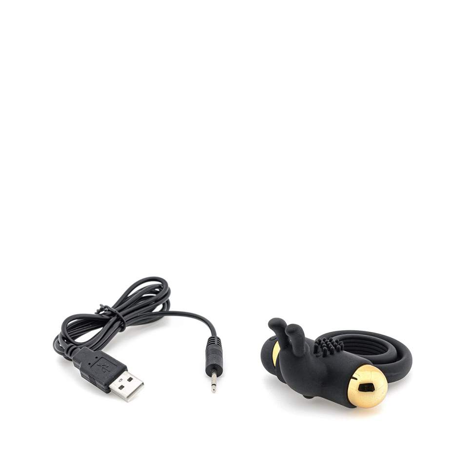 Czarny wibrujący pierścień erekcyjny z króliczkiem dla par