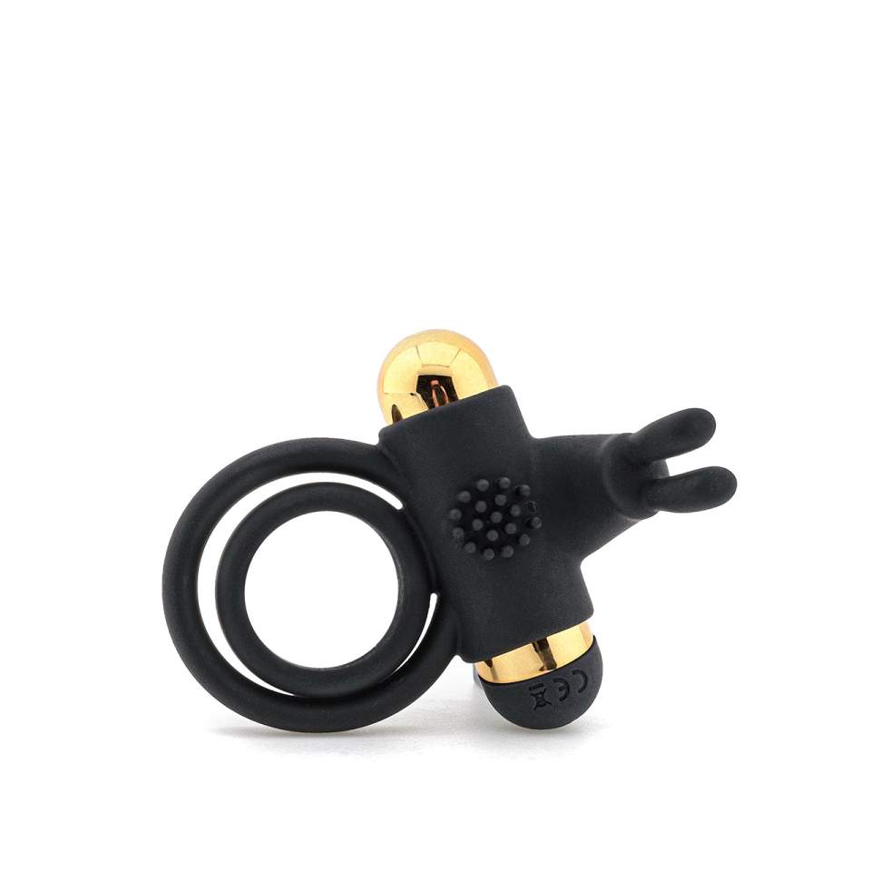 Czarny wibrujący pierścień erekcyjny z króliczkiem dla par