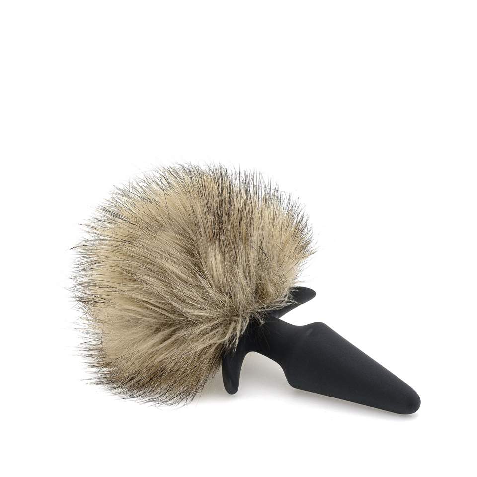 Silikonowy korek analny z brązowym odczepianym futerkiem - średnica 3,6 cm